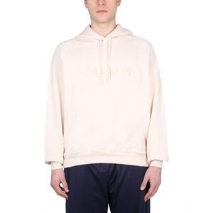 SUNNEI Logo Embroidered Cotton Hoodie Men Beige Sweaters & Cardigans